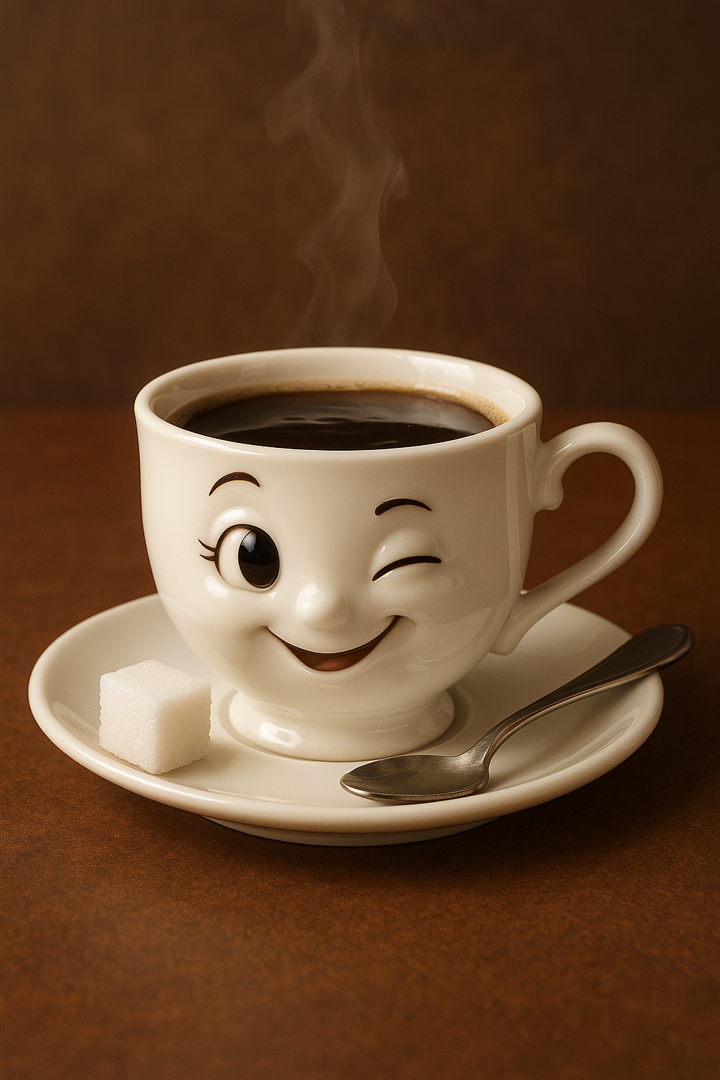 Winking coffee cup